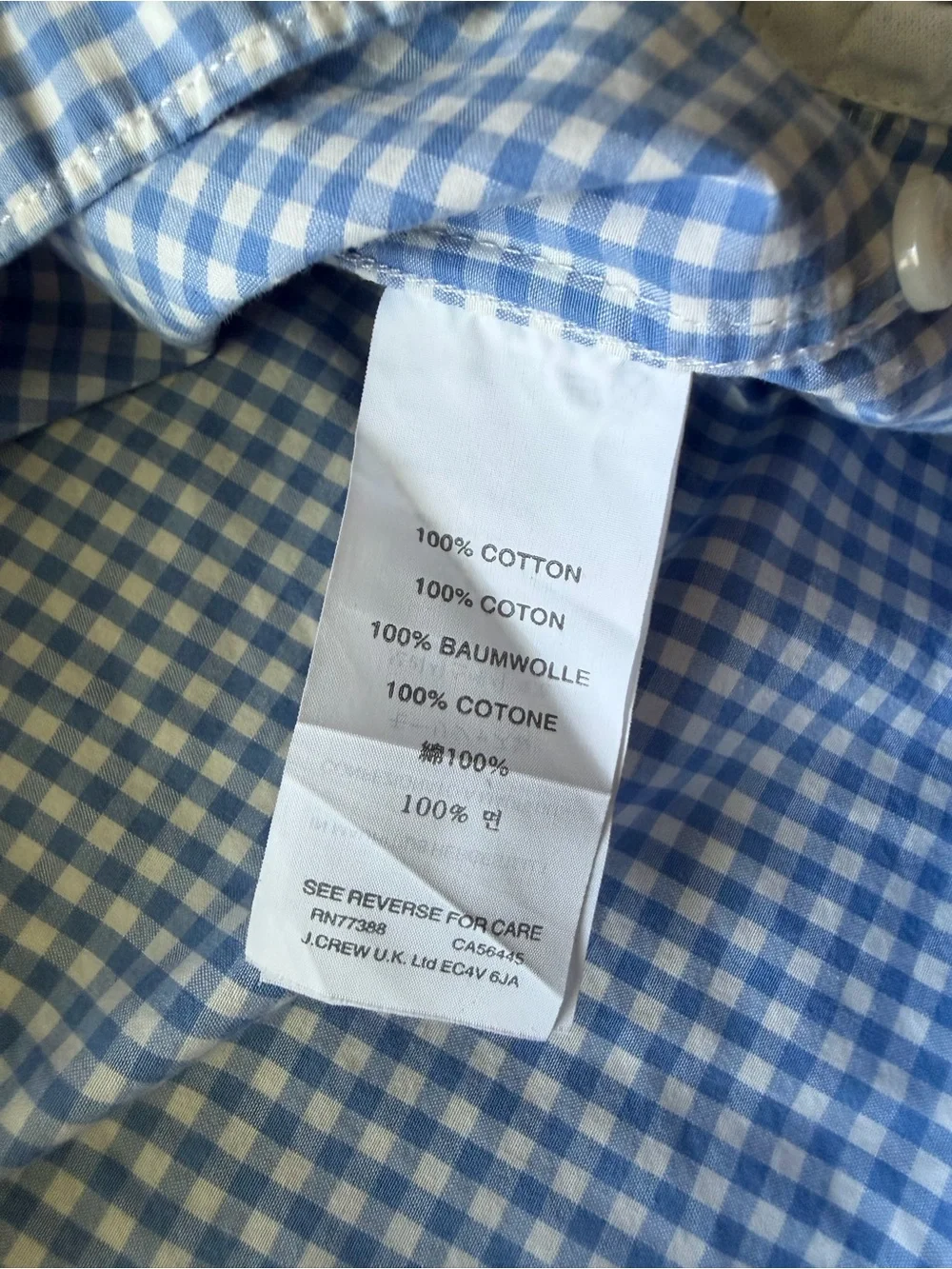 J.Crew Classic Men’s Blue Gingham Check Button Down Shirt Size Small 100% Cotton